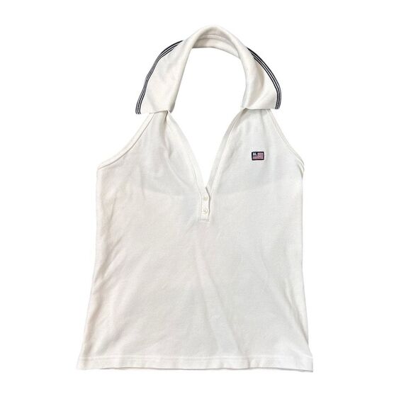 Vintage Polo Jeans Co. Ralph Lauren Top Womens White Halter Collared Crop Tennis - Picture 7 of 8